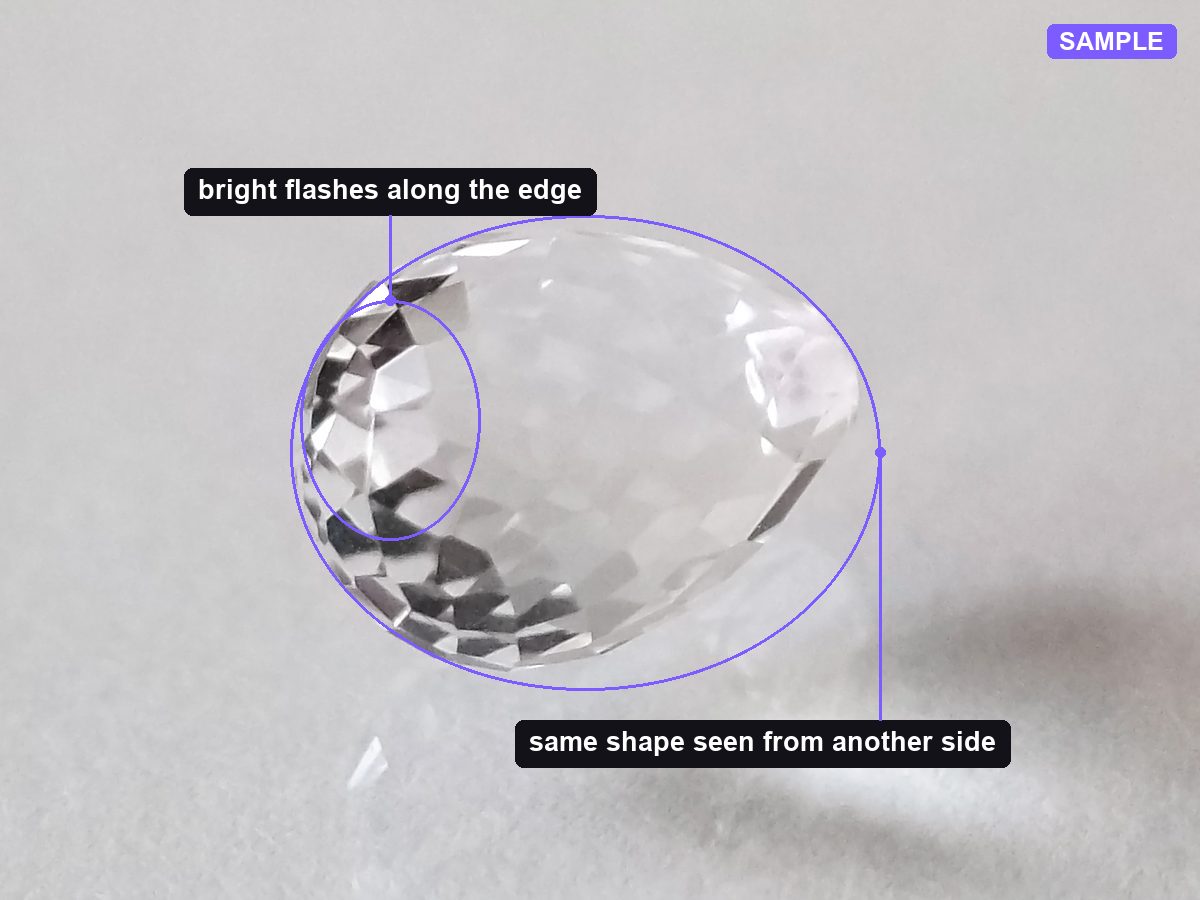 A second angle of the same stone, with the profile and facet pattern marked — sample photo